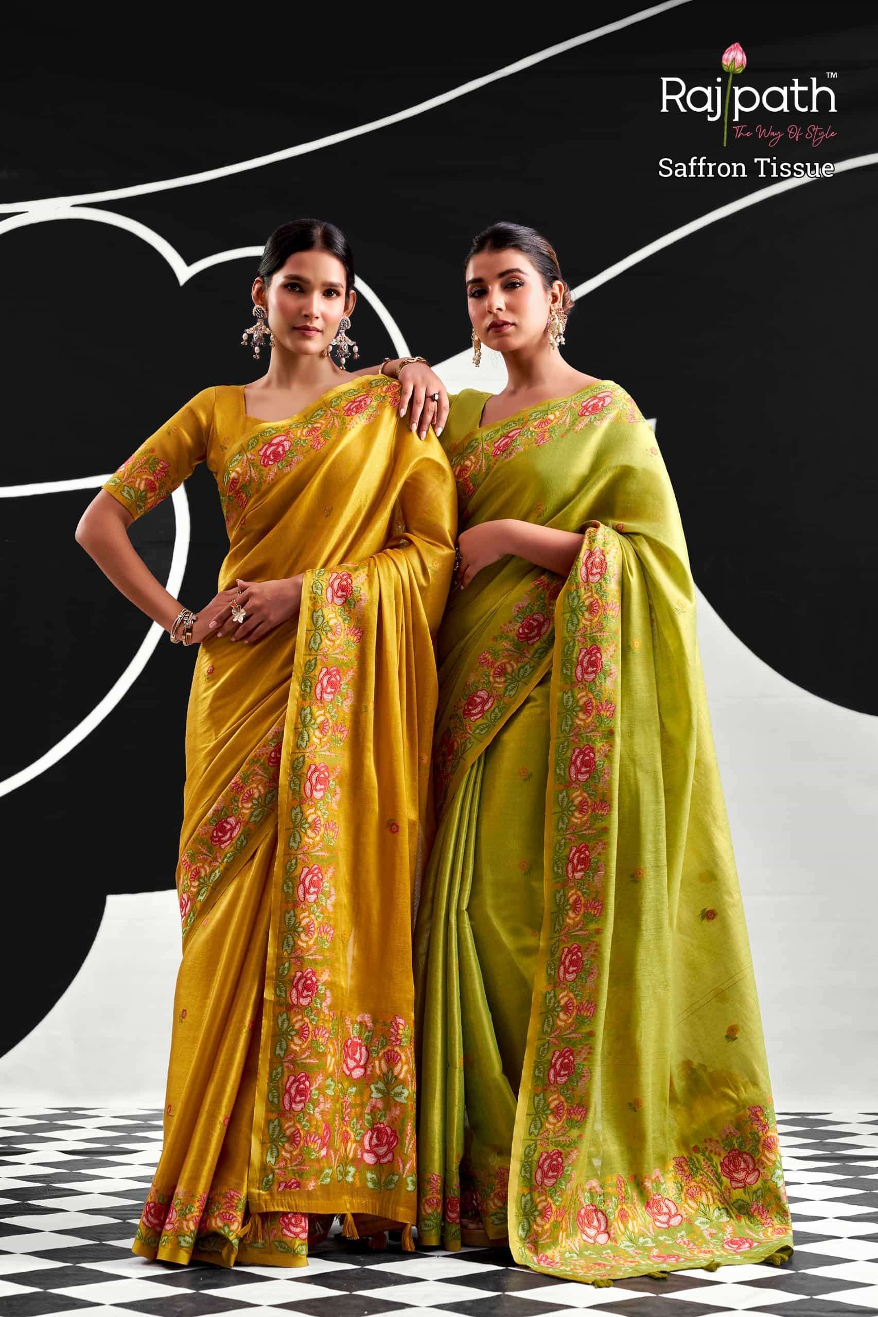 Rajpath Saffron Tissue 918 To 923 Party Wear Silk Saree Collection Catalogue