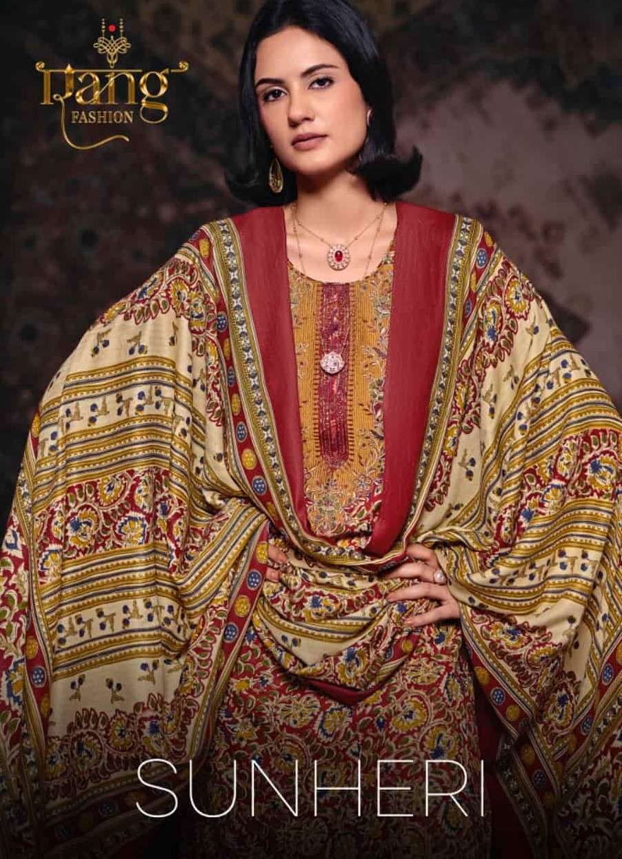 Rang Fashion Sunheri Pure Pashmina Ladies Suit Catalog Wholesaler