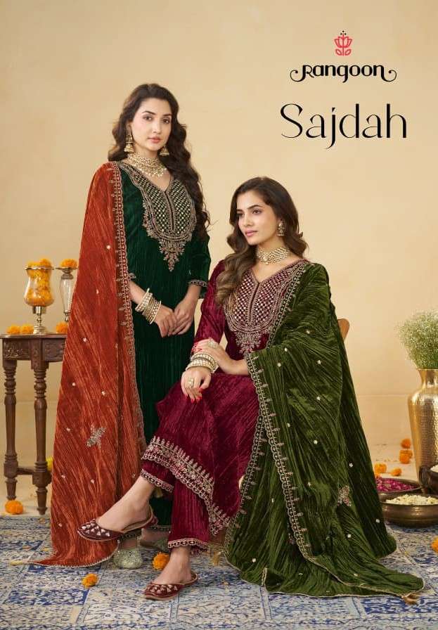 Rangoon Sajdah Premium Designs Readymade Velvet Suit Wholesaler