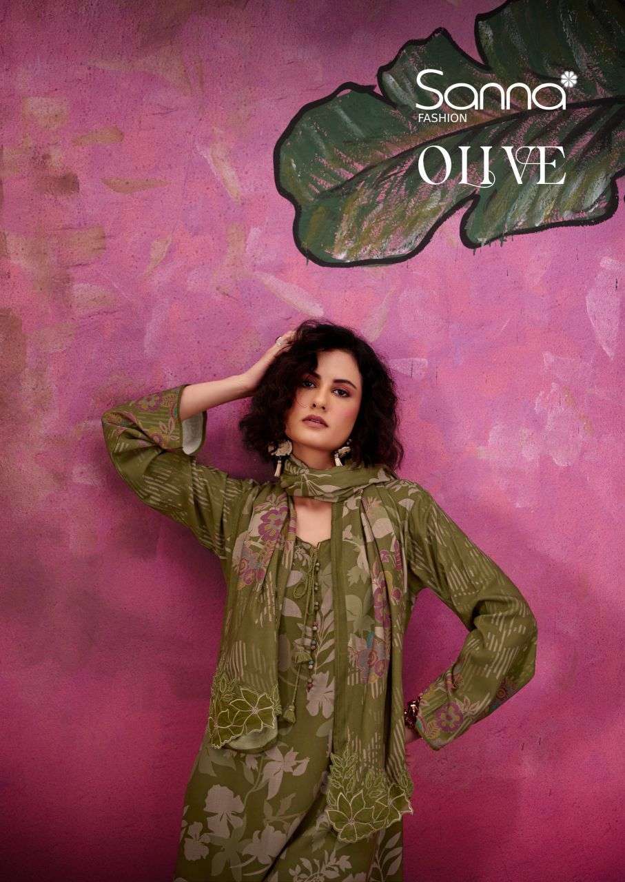 Sanna Fashion Olive Wholesale Pashmina Salwar Kameez Catalogue