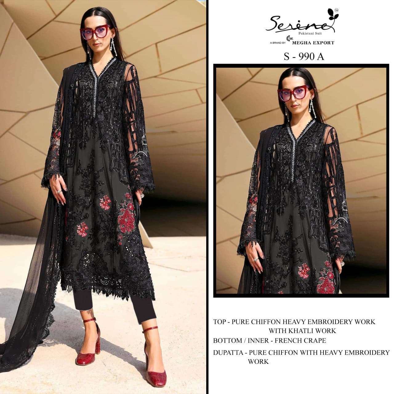 Serene 990 Heavy Embroidered Chiffon Salwar Kameez Catalogue
