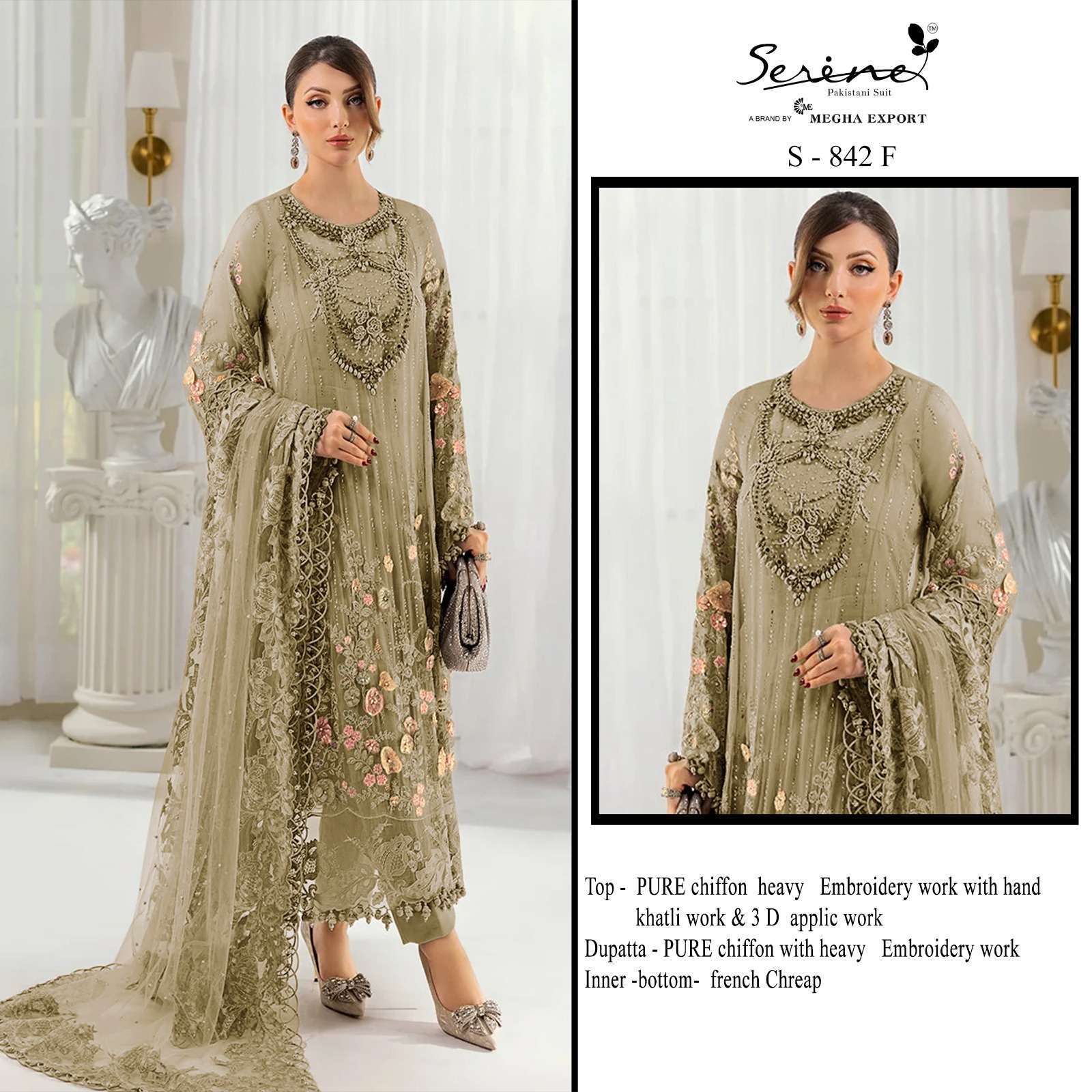 Serene S-842 Chiffon With Fancy Embroidered Salwar Kameez Catalogue