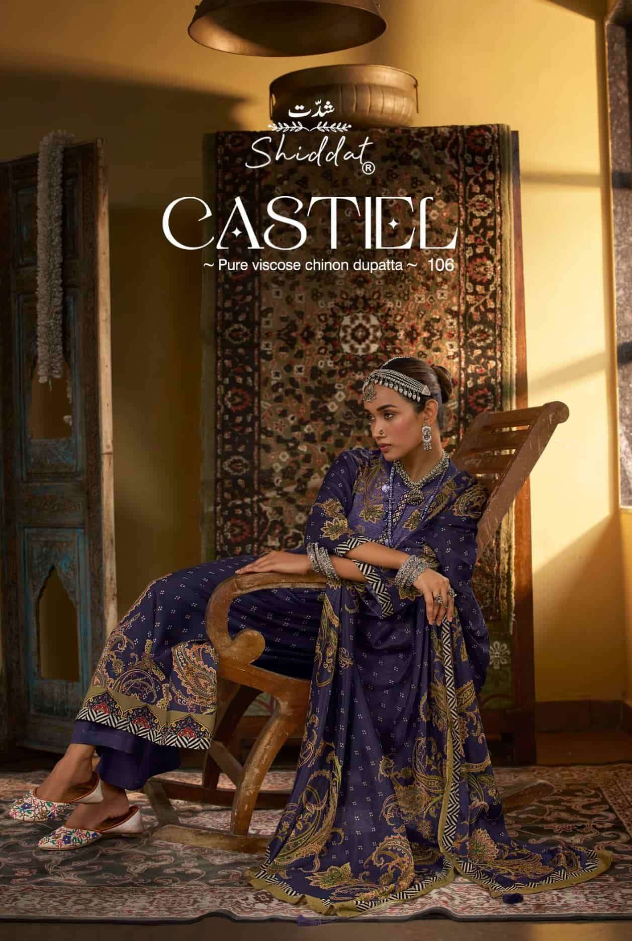 Shiddat castiel 106 digital printed pashmina suit catalog wholesaler in surat