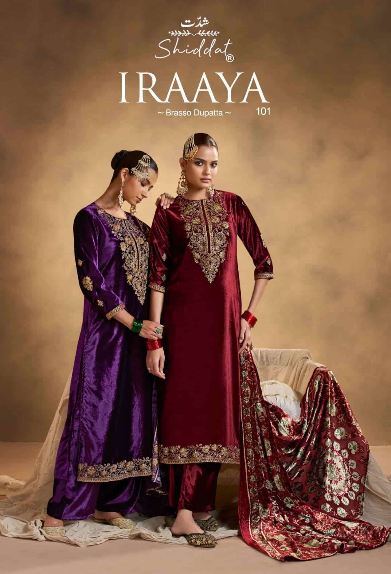 Shiddat iraaya 101 pure velvet designer salwar suit exporters surat