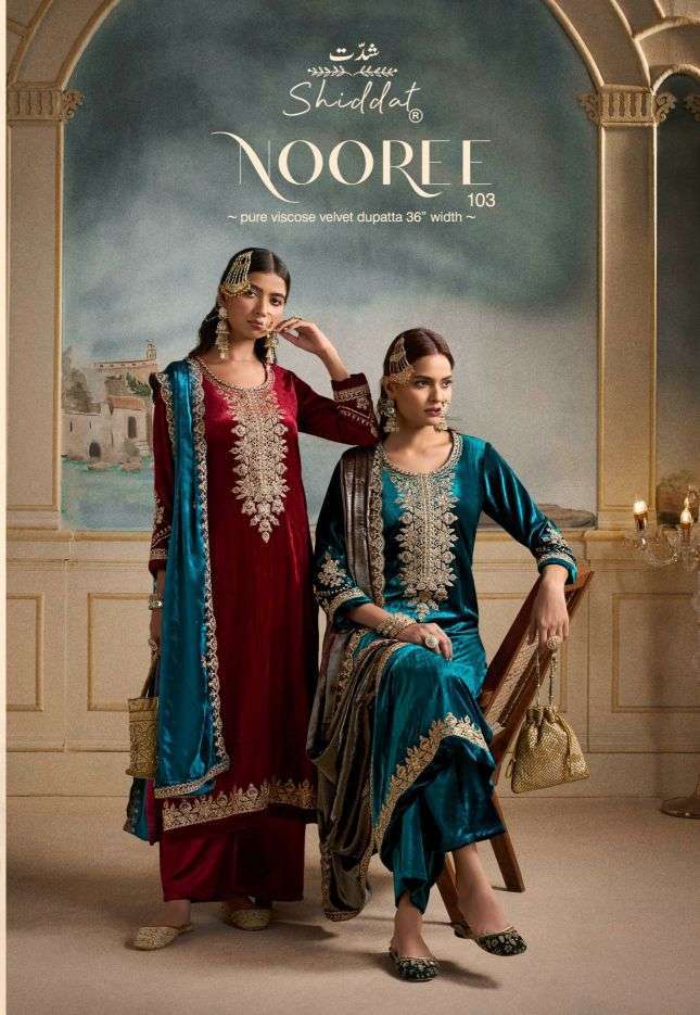 Shiddat Nooree 103 Viscose Velvet Embroidered Salwar Kameez Wholesaler