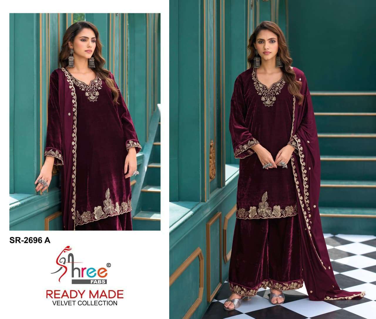 Shree Fabs 2696 Velvet Beads Work Party Wear Readymade Suit Wholesale Catalogue