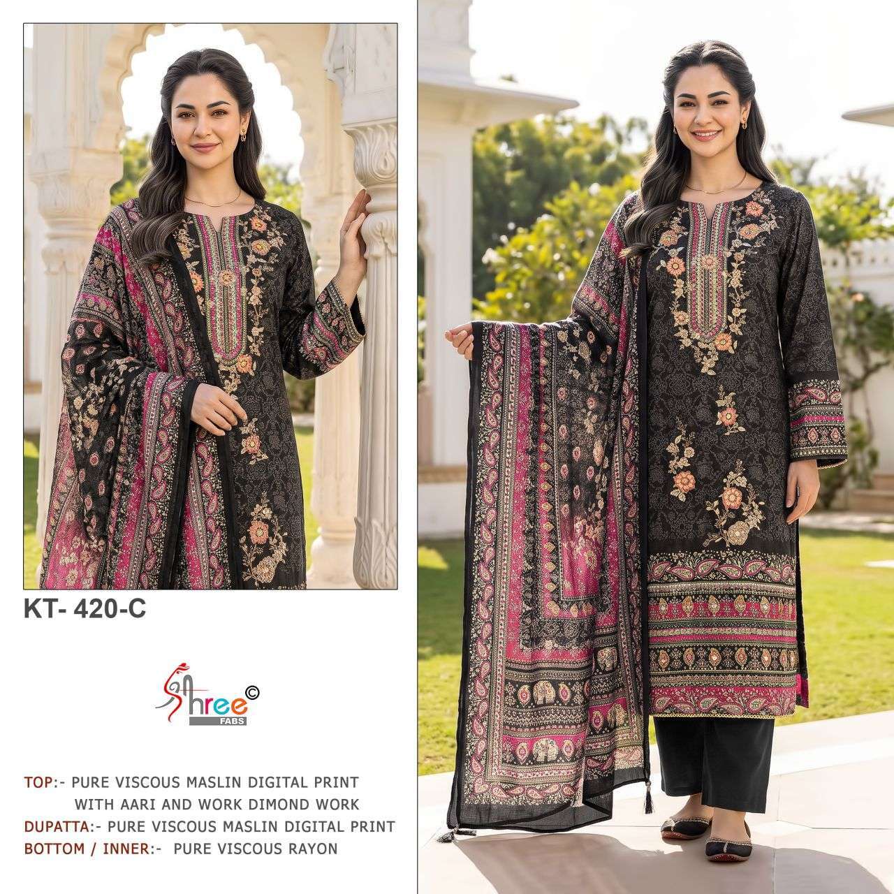 Shree Fabs 420 Viscose Muslin Handwork Salwar Kameez Wholesale Price Surat