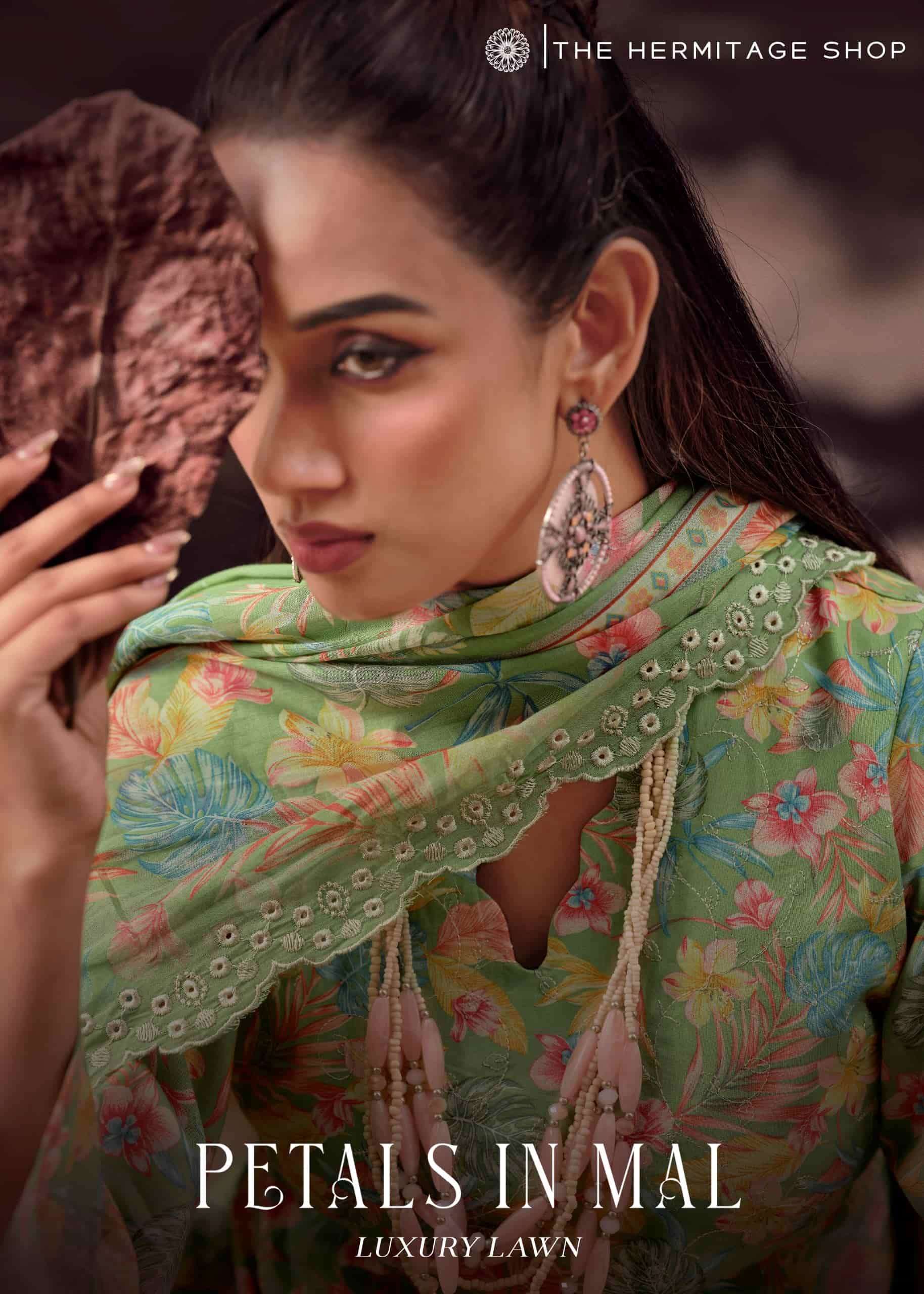 The hermitage shop petals in mal luxury lawn printed lawn cotton dress catalog dealer