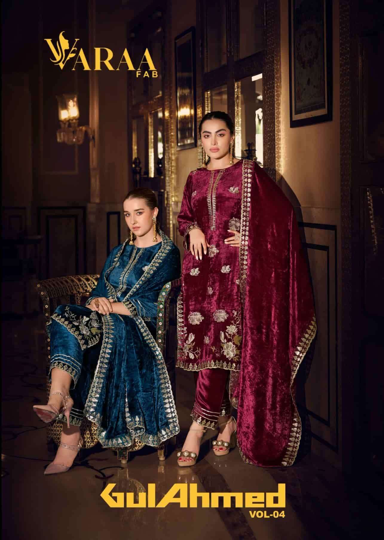Varaa Fab Gul Ahmed Vol 4 Designer Work Velvet Salwar Suit Wholesaler in Surat
