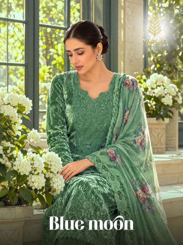 Varsha Fashion Blue Moon Velvet Embroidered Salwar Kameez Exporters