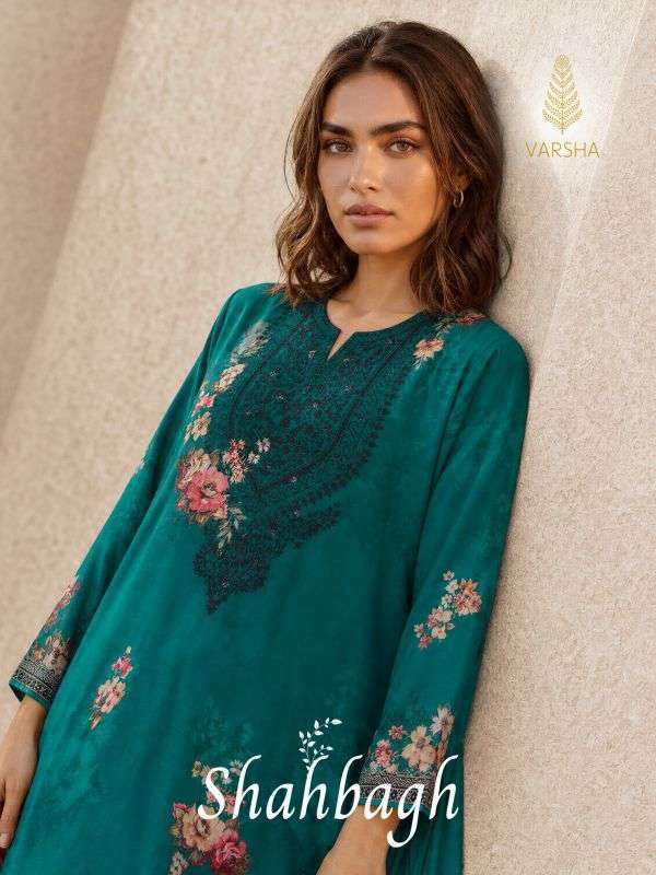 Varsha Fashion Shahbagh Pashmina With Fancy Work Salwar Kameez Wholesale Price In Surat