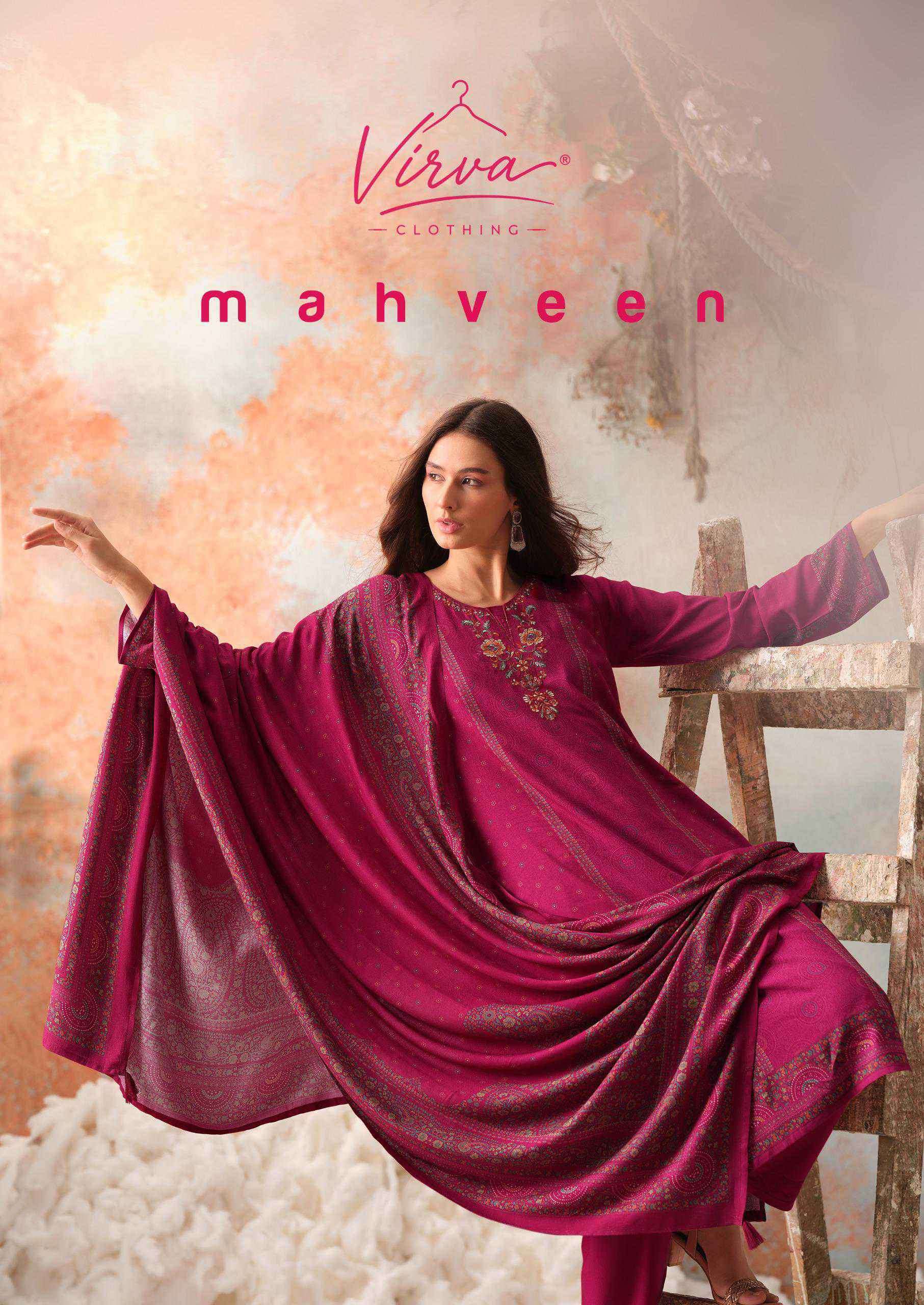 Virva Mahveen Viscose Pashmina Digital Printed Suit Catalogue