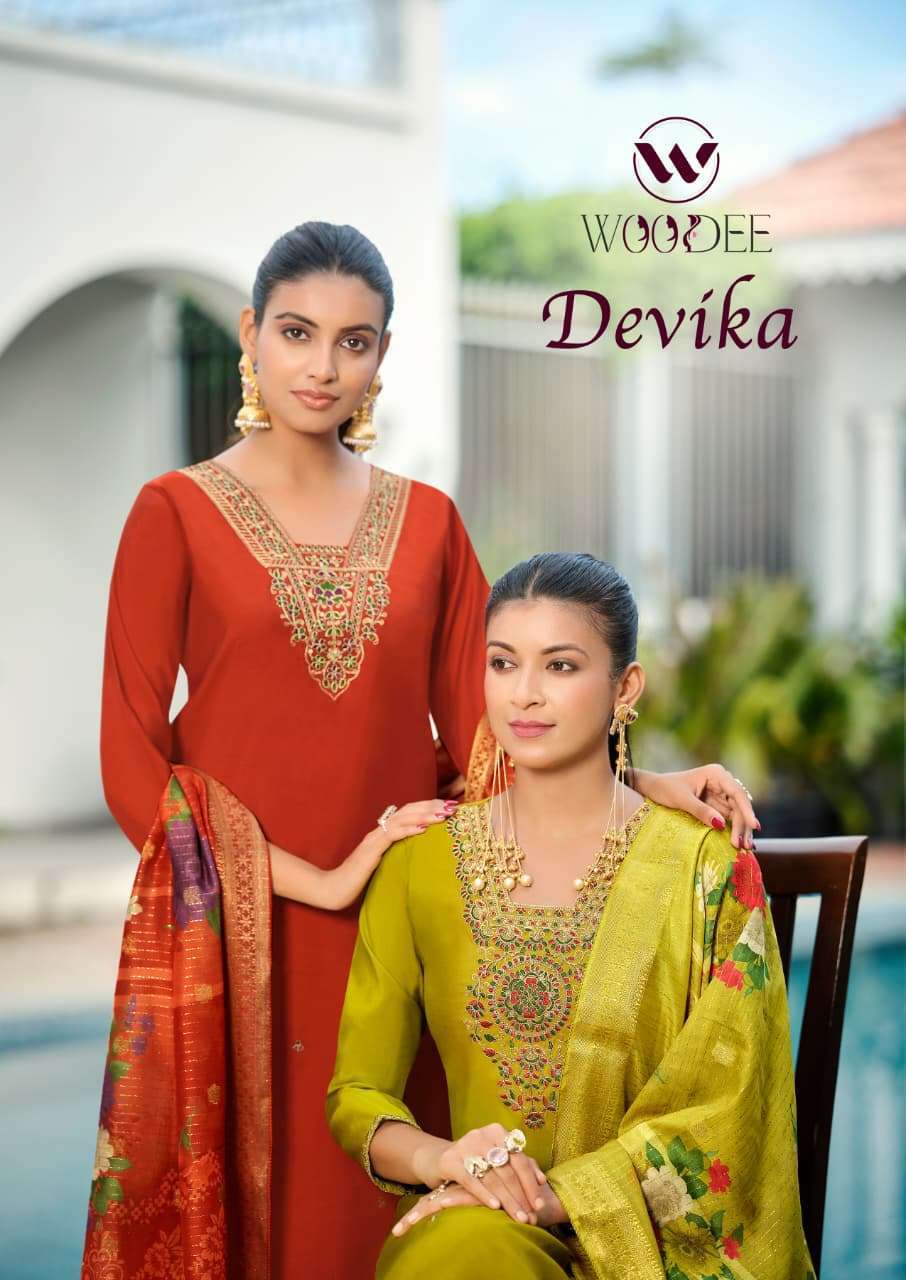 Woodee devika viscose roman with fancy work readymade salwar kameez