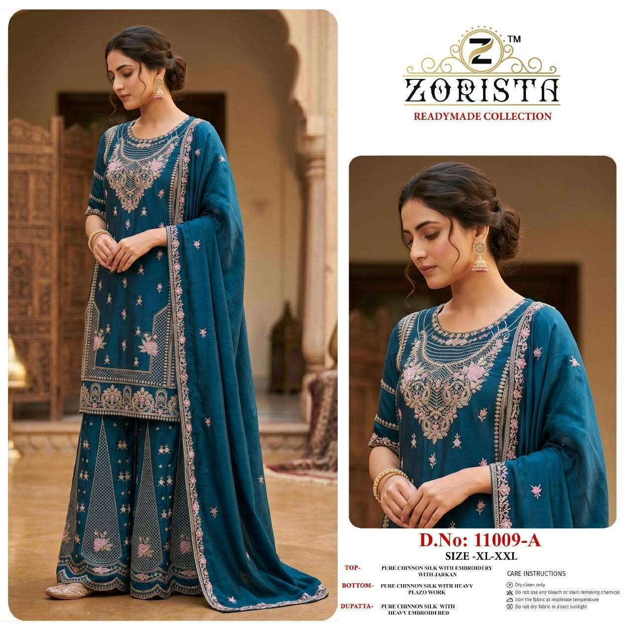 Zorista 11009 Chinon Heavy Embroidered Party Wear Readymade Suit Wholesale | Maajisa Fashion