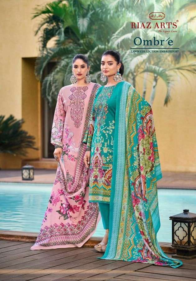 RIAZ ARTS OMBRE PAKISTANI PATTERN KARACHI LAWN SUIT EID DRESS 2025