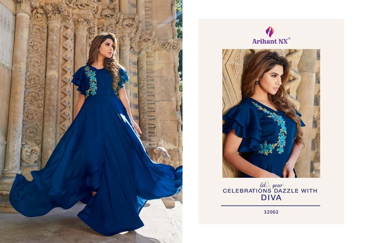 FLORET VOL 7 - Pure satin tafeta silk fabric embroidery work long stylish  partywear gowns - Salwar Kameez Wholesaler | Kurtis Wholesaler | Sarees
