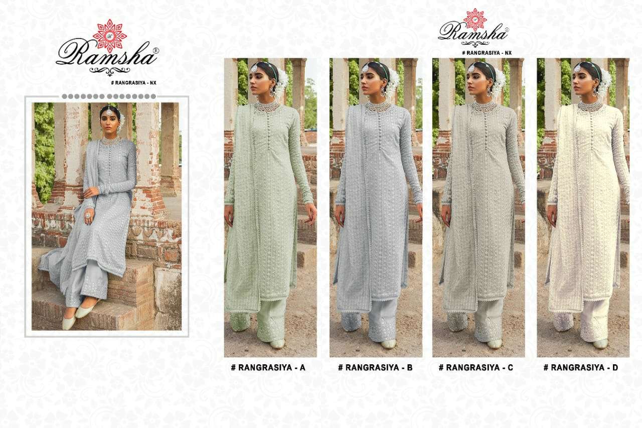 RAMSHA PRESENT RANGRASIYA NX GEORGETTE PARTY WEAR PAKISTAN SALWAR KAMEEZ CATALOGUE 