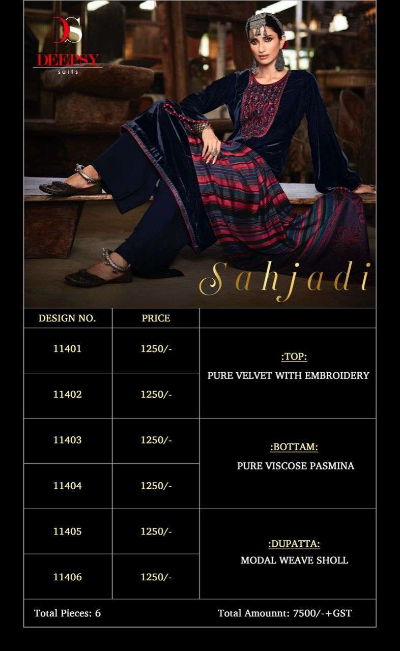SAHJADI BY DEEPSY VELVET EMBRODIERY WINTER WEAR SALWAR KAMEEZ WHOLESALE CATALOGUE 