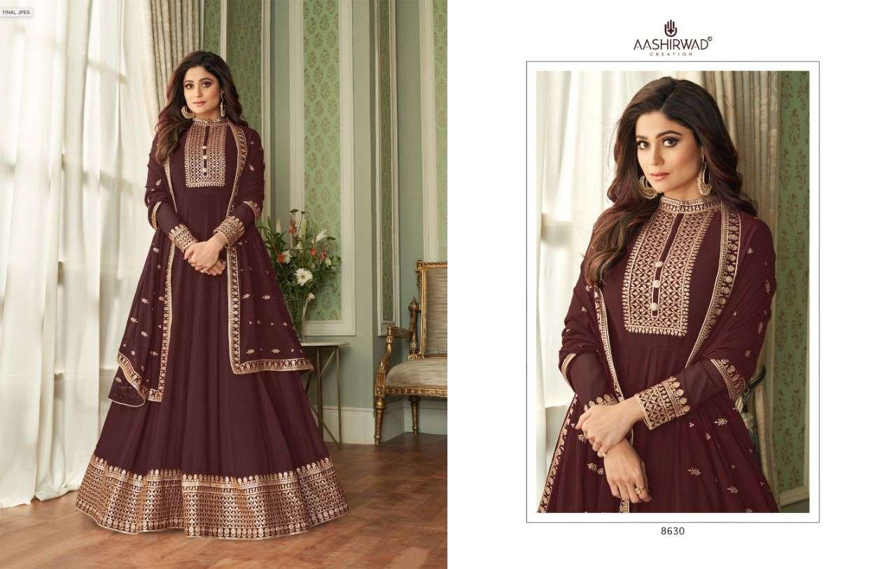 AASHIRWAD CREATION VIHANA GEORGETTE PARTY WEAR FREE SIZE LONG SALWER SUITS SUPPLIER WHOLESALE RATE 