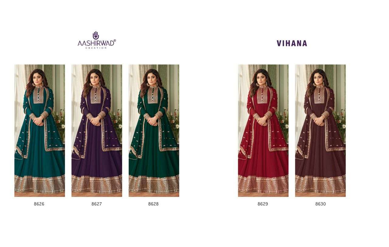 AASHIRWAD CREATION VIHANA GEORGETTE PARTY WEAR FREE SIZE LONG SALWER SUITS SUPPLIER WHOLESALE RATE 
