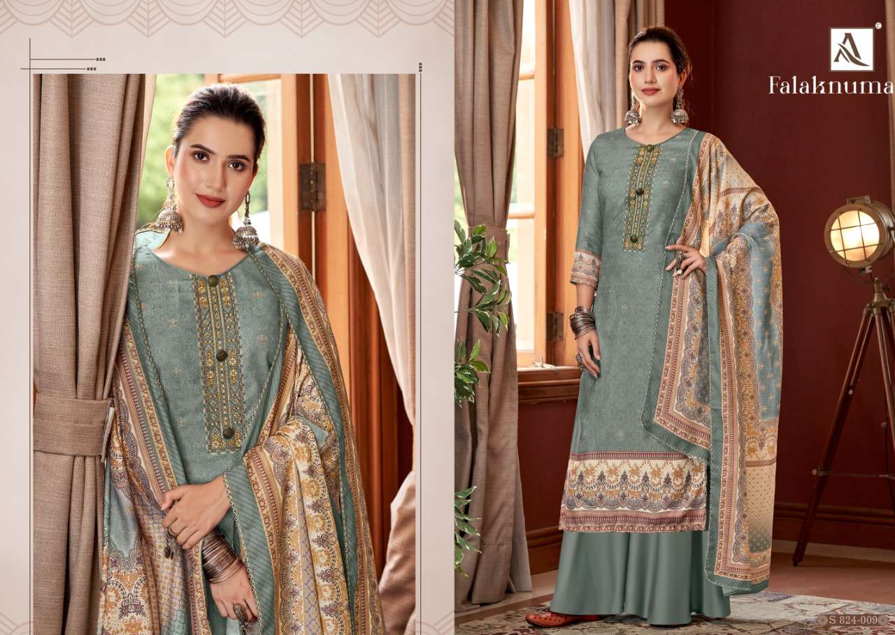 ALOK SUIT LAUNCH NEW CATALOGUE FALAKNUMA PASHMINA SALWAR SUIT WHOLESALER 