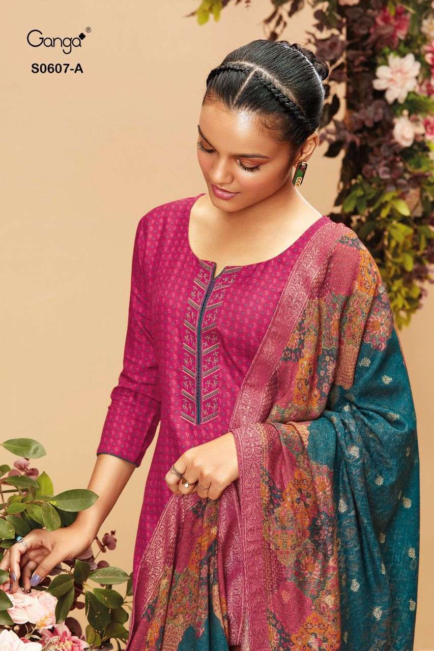 GANGA LIVIA D .NO S0607 LATEST DESIGNER PASHMINA WOOL NEW CATALOGUE 