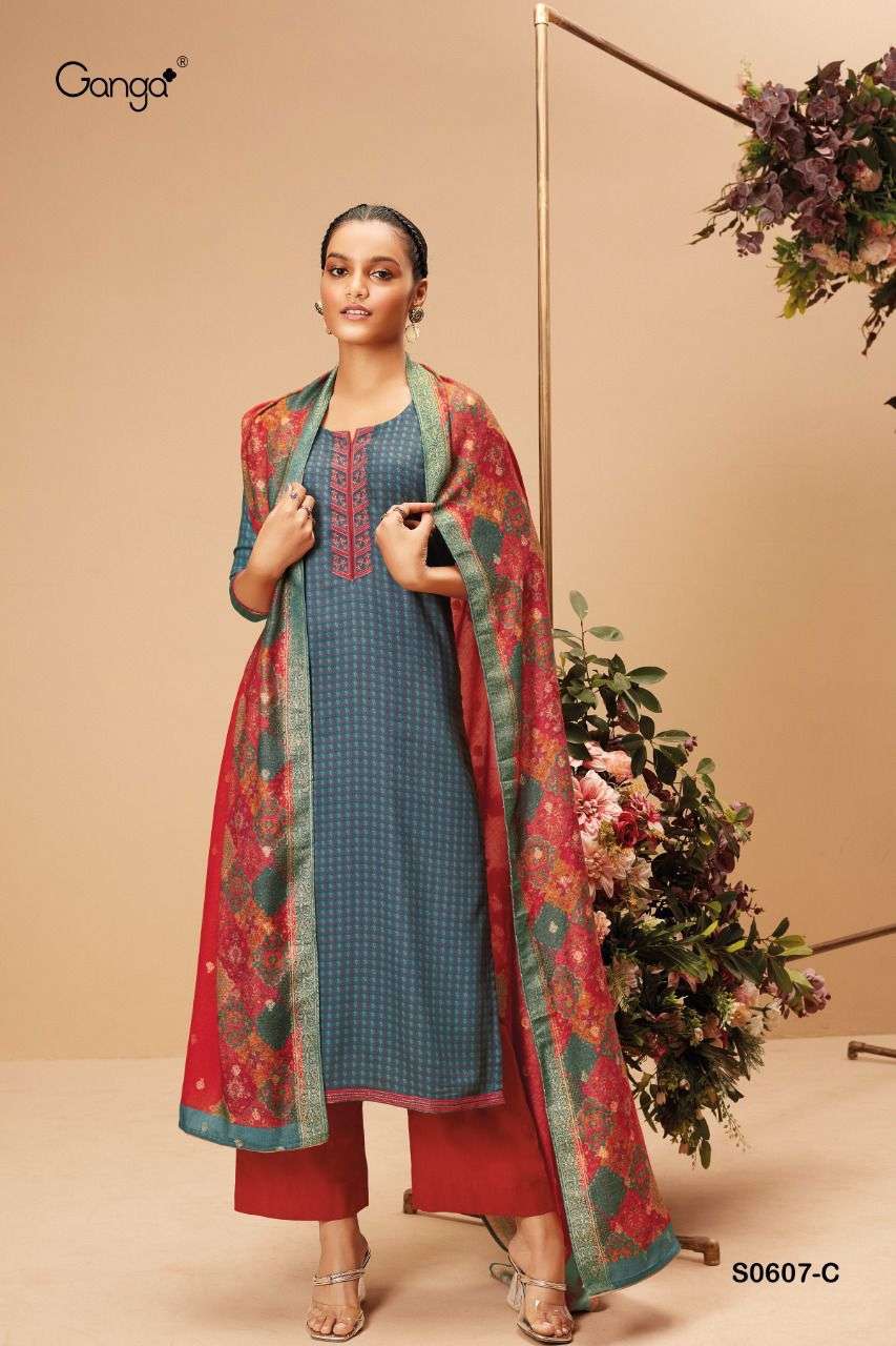 GANGA LIVIA D .NO S0607 LATEST DESIGNER PASHMINA WOOL NEW CATALOGUE 