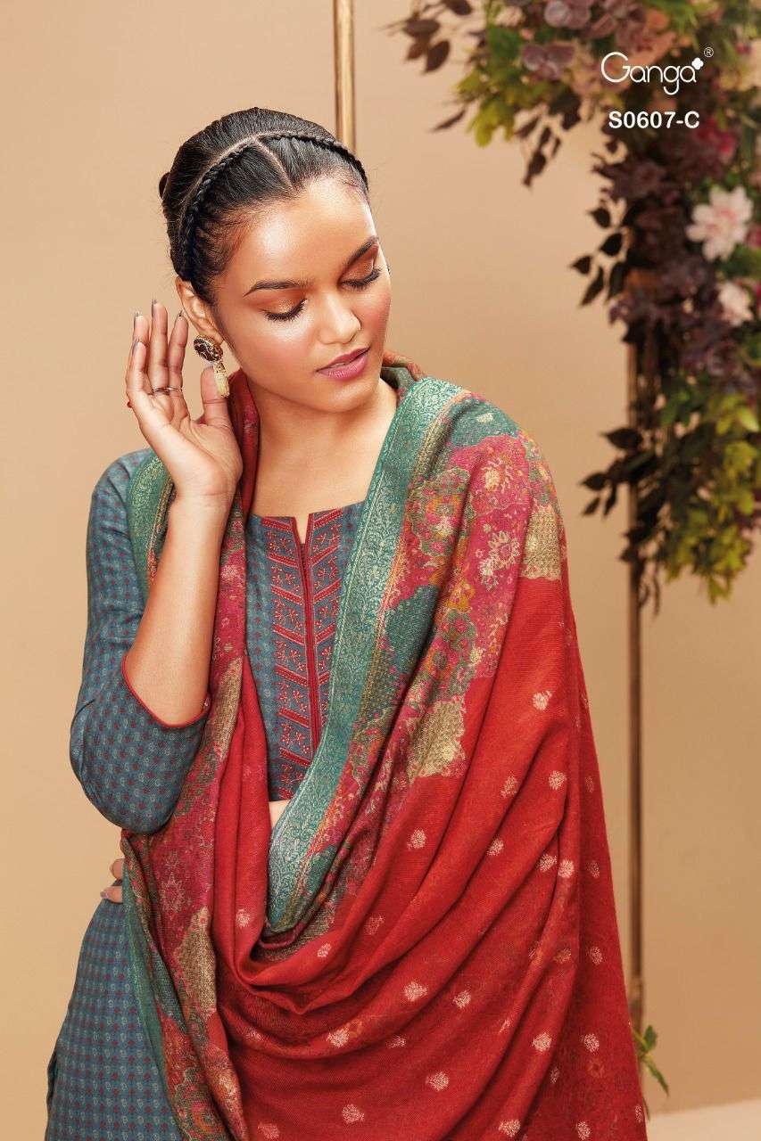 GANGA LIVIA D .NO S0607 LATEST DESIGNER PASHMINA WOOL NEW CATALOGUE 