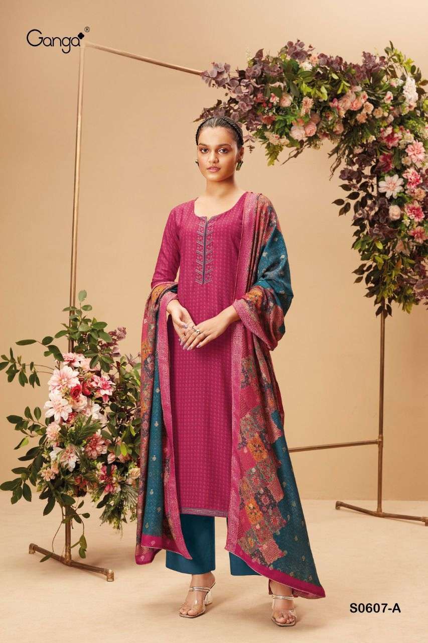 GANGA LIVIA D .NO S0607 LATEST DESIGNER PASHMINA WOOL NEW CATALOGUE 