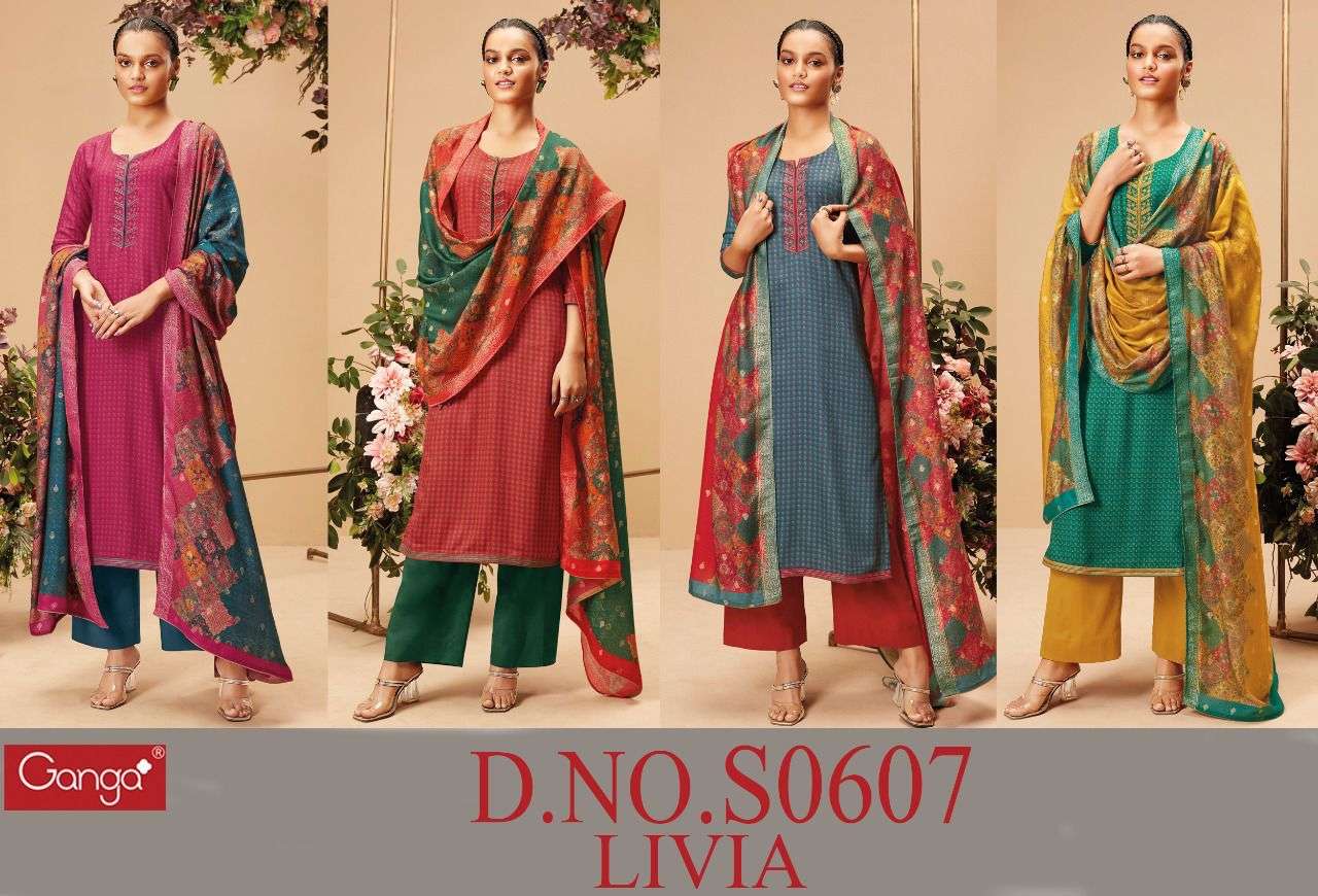 GANGA LIVIA D .NO S0607 LATEST DESIGNER PASHMINA WOOL NEW CATALOGUE 