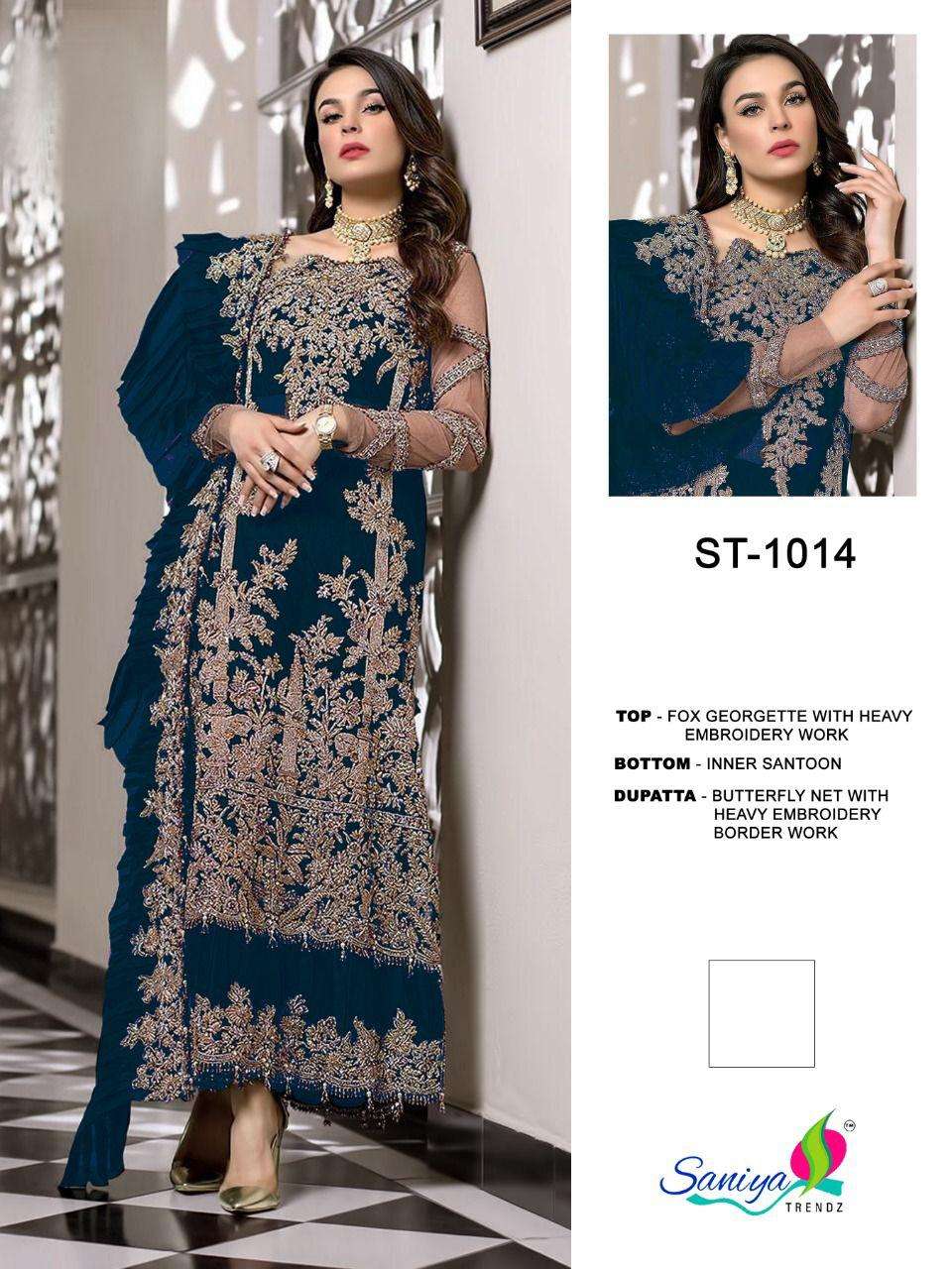 SANIYA TRENDZ ST 1014 SHADES GEORGETTE PAKISTANI LATEST CATALOGUE COLLECTION 2021