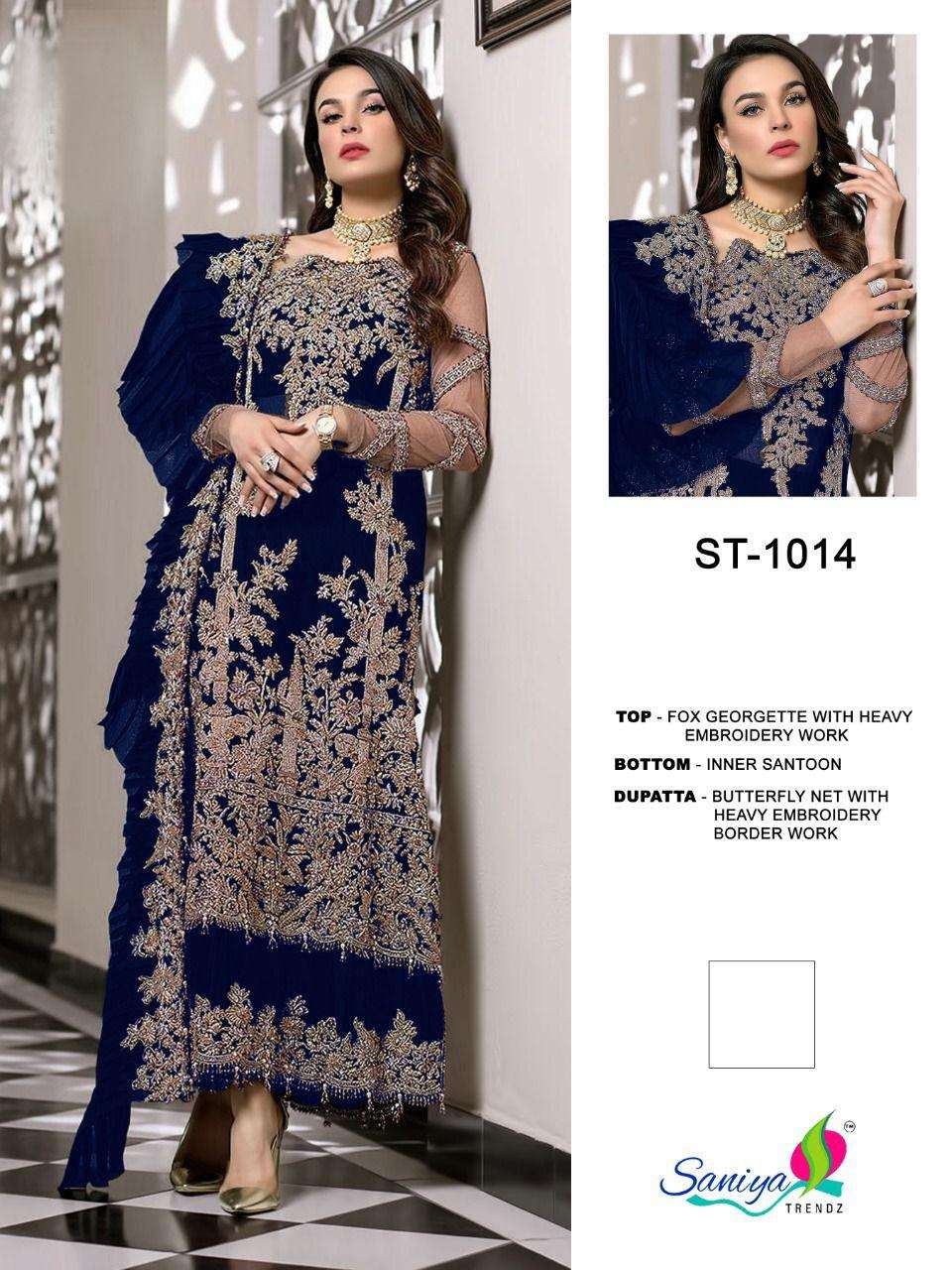 SANIYA TRENDZ ST 1014 SHADES GEORGETTE PAKISTANI LATEST CATALOGUE COLLECTION 2021