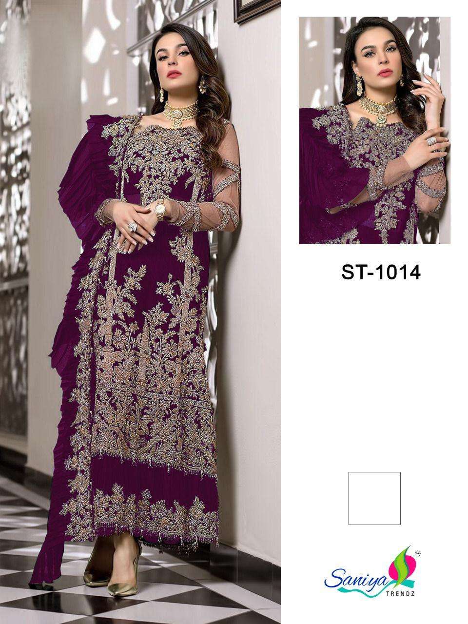 SANIYA TRENDZ ST 1014 SHADES GEORGETTE PAKISTANI LATEST CATALOGUE COLLECTION 2021