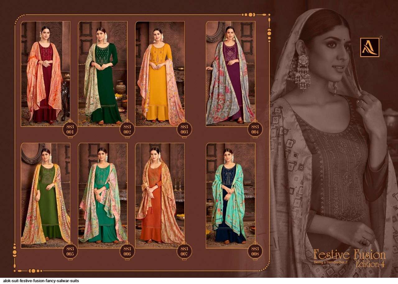 ALOK SUITS FESTIVE FUSION PURE JAM COTTON FANCY WORK SUIT SUPPLIER IN SURAT MARKET