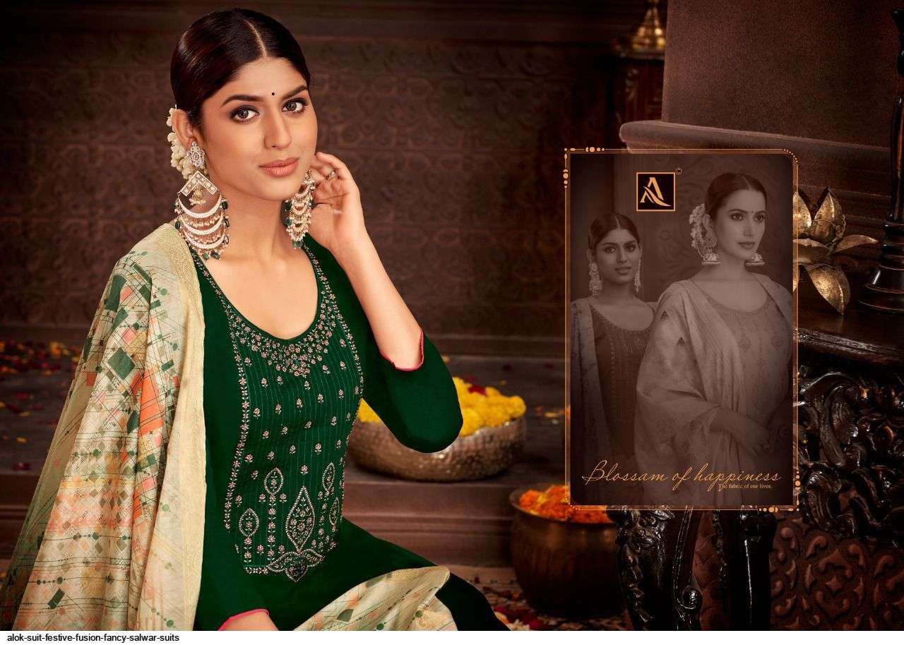 ALOK SUITS FESTIVE FUSION PURE JAM COTTON FANCY WORK SUIT SUPPLIER IN SURAT MARKET