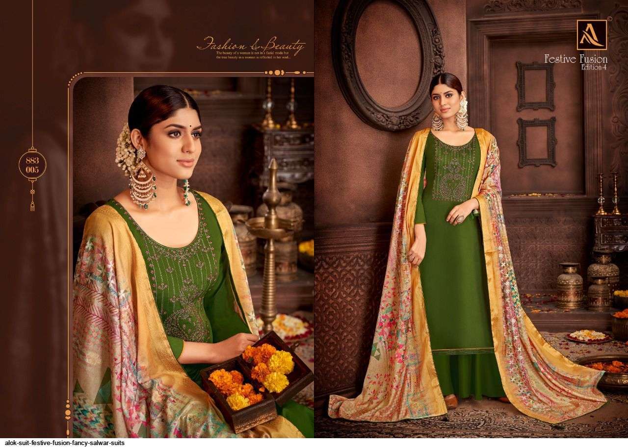ALOK SUITS FESTIVE FUSION PURE JAM COTTON FANCY WORK SUIT SUPPLIER IN SURAT MARKET