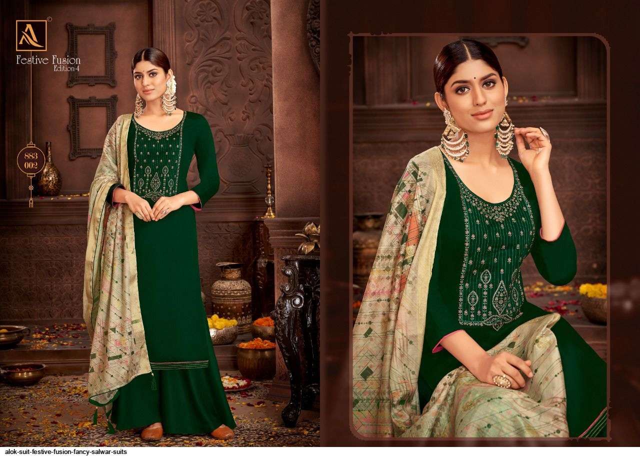 ALOK SUITS FESTIVE FUSION PURE JAM COTTON FANCY WORK SUIT SUPPLIER IN SURAT MARKET