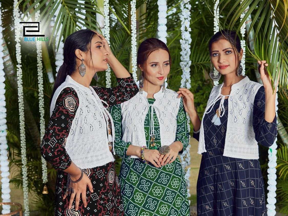 BLUE HILLS STOP WATCH RAYON KURTI WITH KOTI DESIGNER KURTI CATALOGUE 