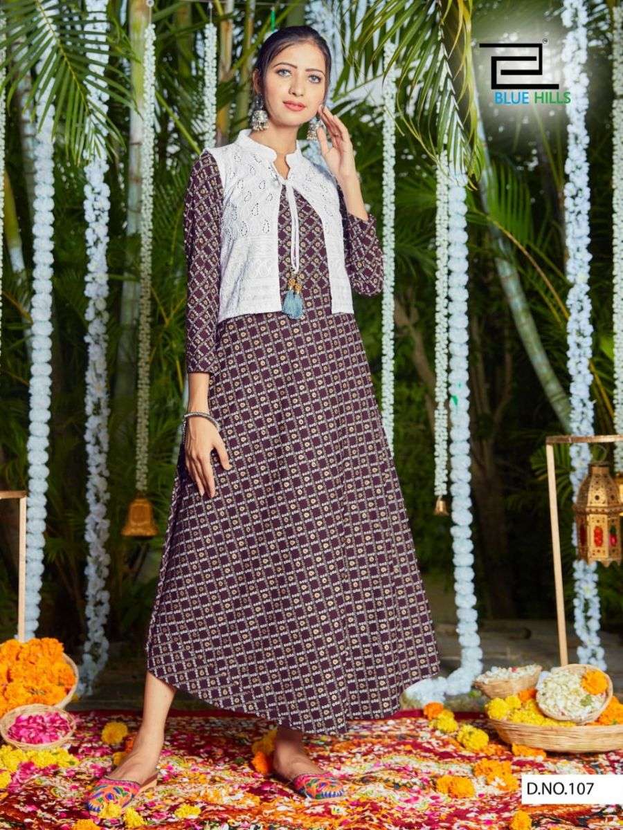 BLUE HILLS STOP WATCH RAYON KURTI WITH KOTI DESIGNER KURTI CATALOGUE 