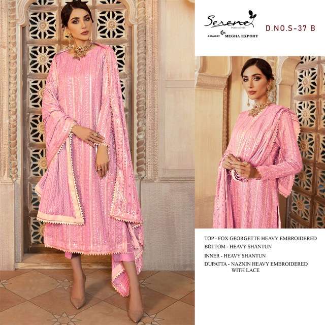 SERENE LATEST CATALOGUE S37 DESIGNER PARTY WEAR GEOREGETTE PARTY WEAR PAKISTANI SUIT WHOLESALER IN SURAT 