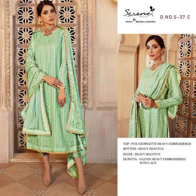 SERENE LATEST CATALOGUE S37 DESIGNER PARTY WEAR GEOREGETTE PARTY WEAR PAKISTANI SUIT WHOLESALER IN SURAT 