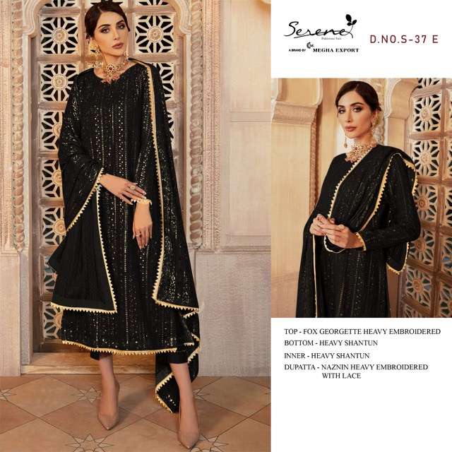 SERENE LATEST CATALOGUE S37 DESIGNER PARTY WEAR GEOREGETTE PARTY WEAR PAKISTANI SUIT WHOLESALER IN SURAT 