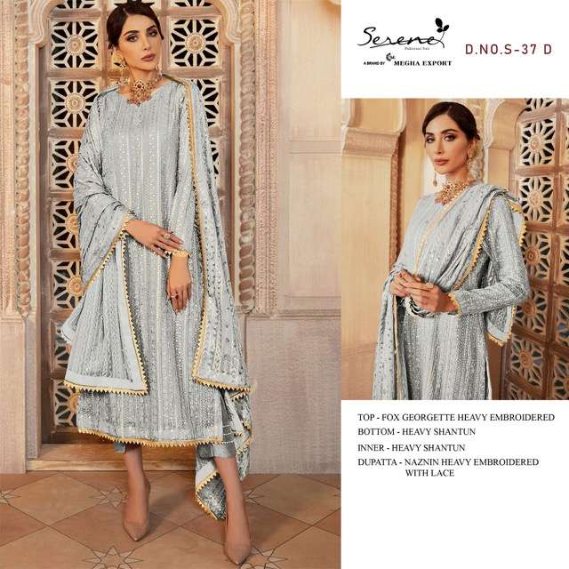 SERENE LATEST CATALOGUE S37 DESIGNER PARTY WEAR GEOREGETTE PARTY WEAR PAKISTANI SUIT WHOLESALER IN SURAT 