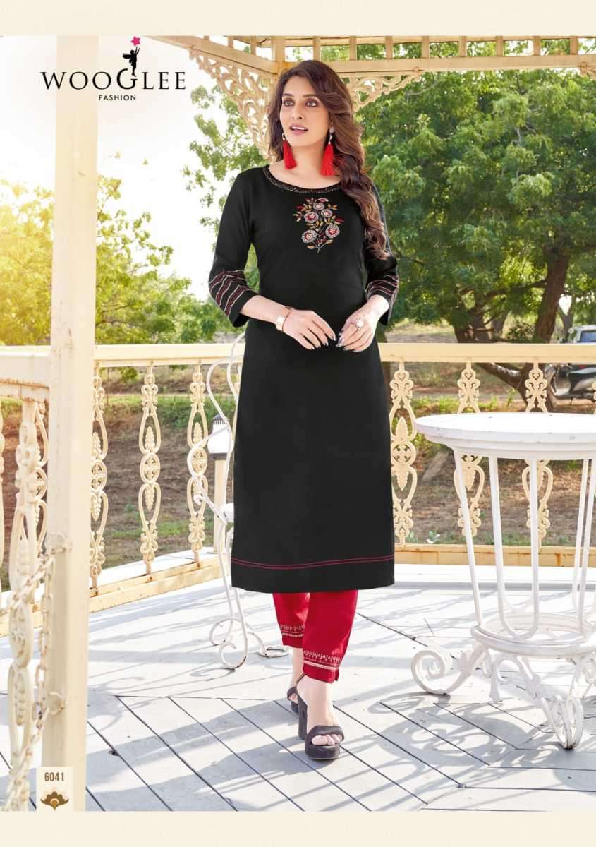WOOGLEE  KESAR VOL 6 NAYLON VISCOSE DESIGNER WORK KURTI COLLECTION SUPPLIER WHOLESALE CATALOGUE 