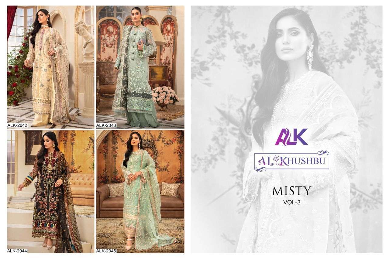 AL KHUSHBU MISTY VOL 3  PARTY WEAR GEORGETTE PAKISTANI SUIT WHOLESALER IN SURAT MARKET 