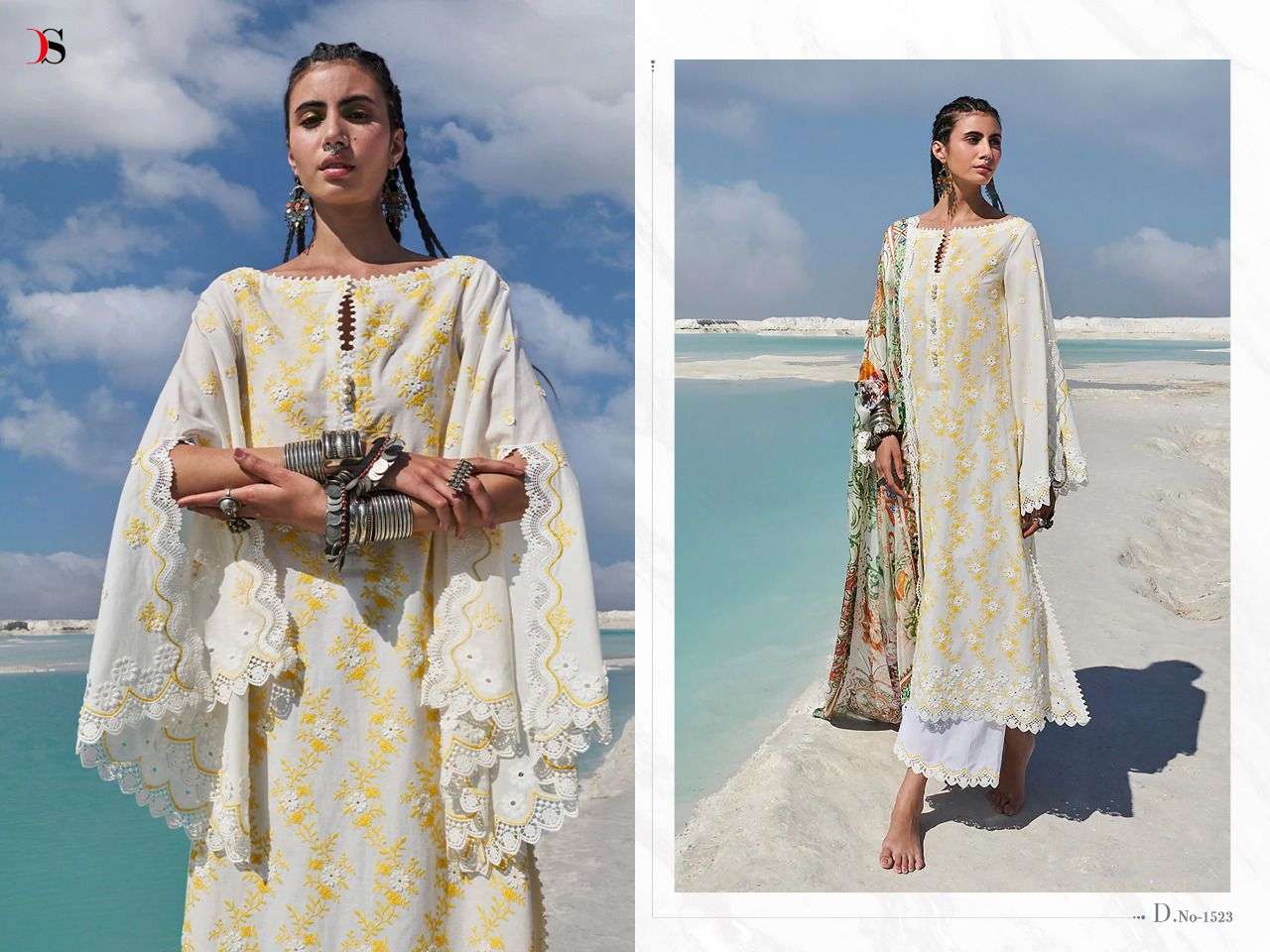 DEEPSY SUITS CHIKANKARI 22 PURE COTTON HEAVY EMBRODERY WORK PAKISTANI CATALOGUE AT BEST PRICE 