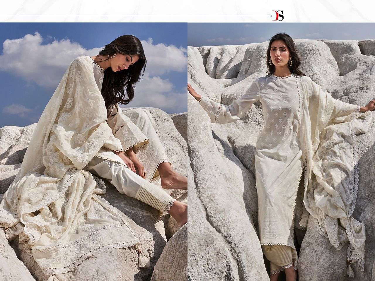 DEEPSY SUITS CHIKANKARI 22 PURE COTTON HEAVY EMBRODERY WORK PAKISTANI CATALOGUE AT BEST PRICE 