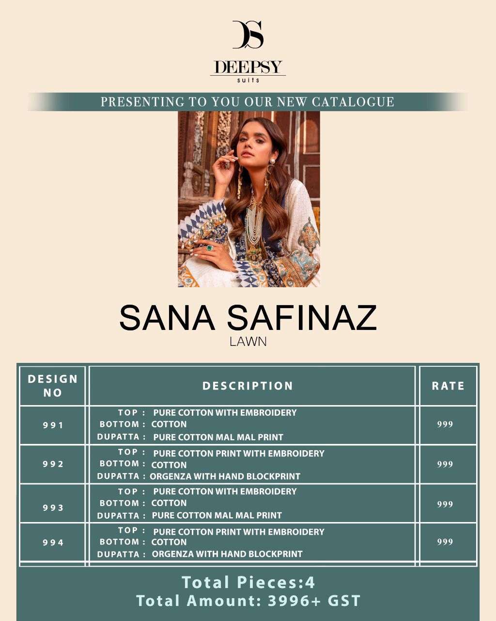 DEEPSY SUITS SANA SAFINAZ LAWN 22 COTTON PRINTED EMBRODERY WORK  UNSTITCHED PAKISTANI SUIT CATALOGUE 