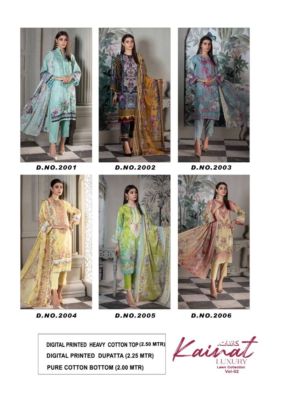 KEVAL FAB KAINAT VOL 2 PURE LAWN COTTON PRINTED PAKISTANI SUIT CATALOGUE 