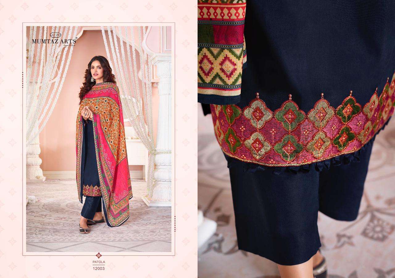 MUMTAZ ARTS PATOLA JAM SATIN DIGITAL PRINTED EMBRODERY WORK UNSTITCEHED SALWAR KAMEEZ CATALOGUE 